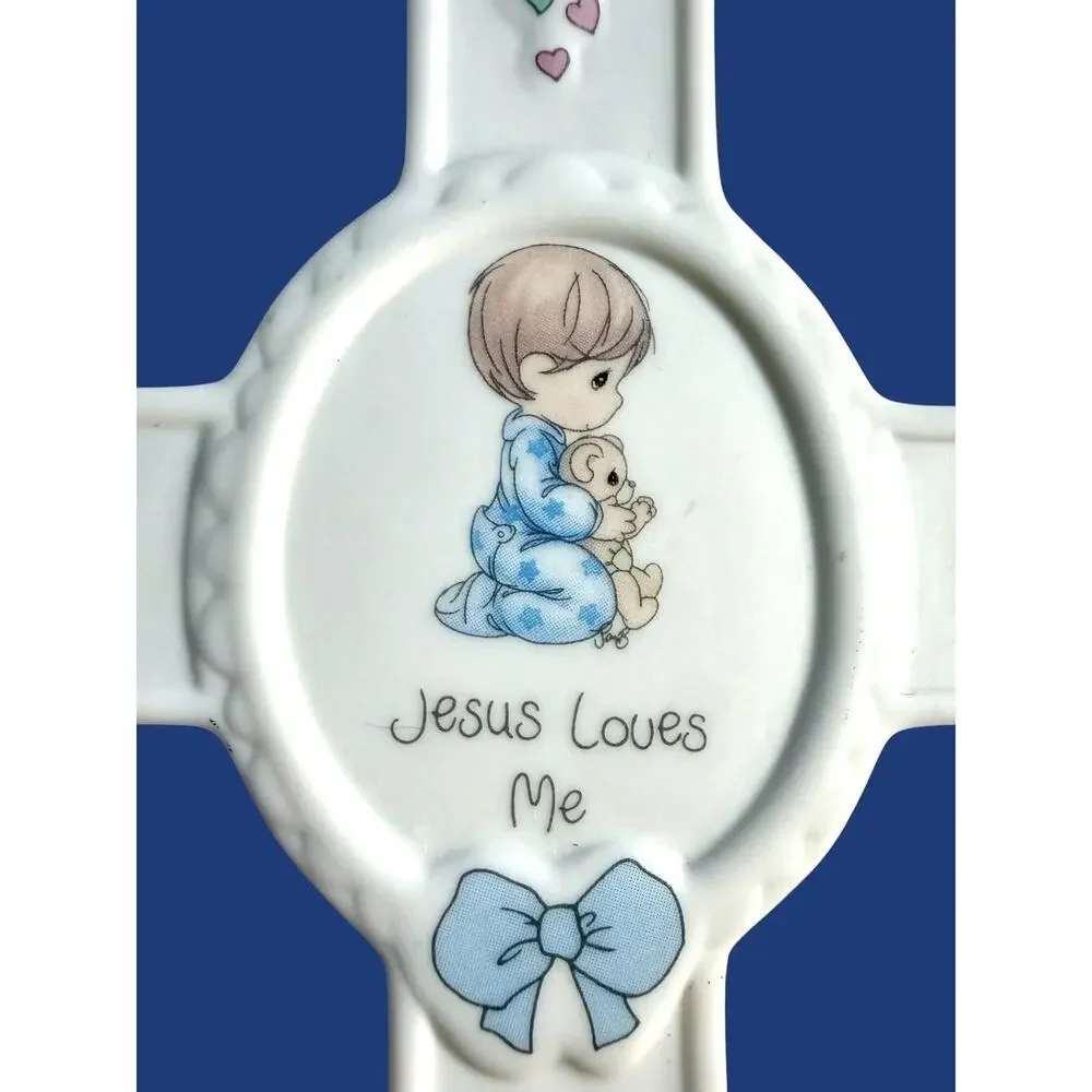 VTG 1990’s Precious Moments Porcelain Jesus Loves Me Wall Cross 8